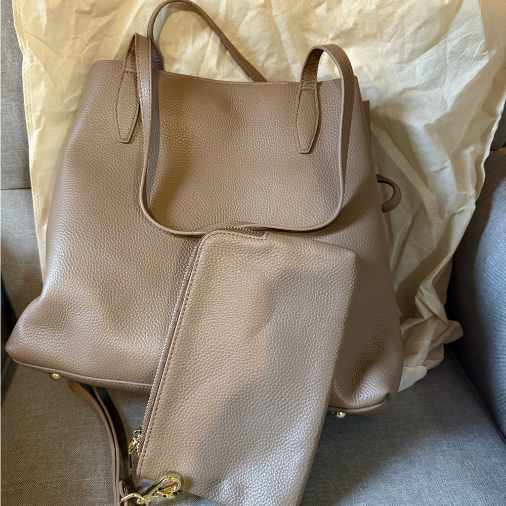 Kattee Leather Tote Bags for Women with Wristlet Mini Pouch Khaki NWT - Picture 11 of 12